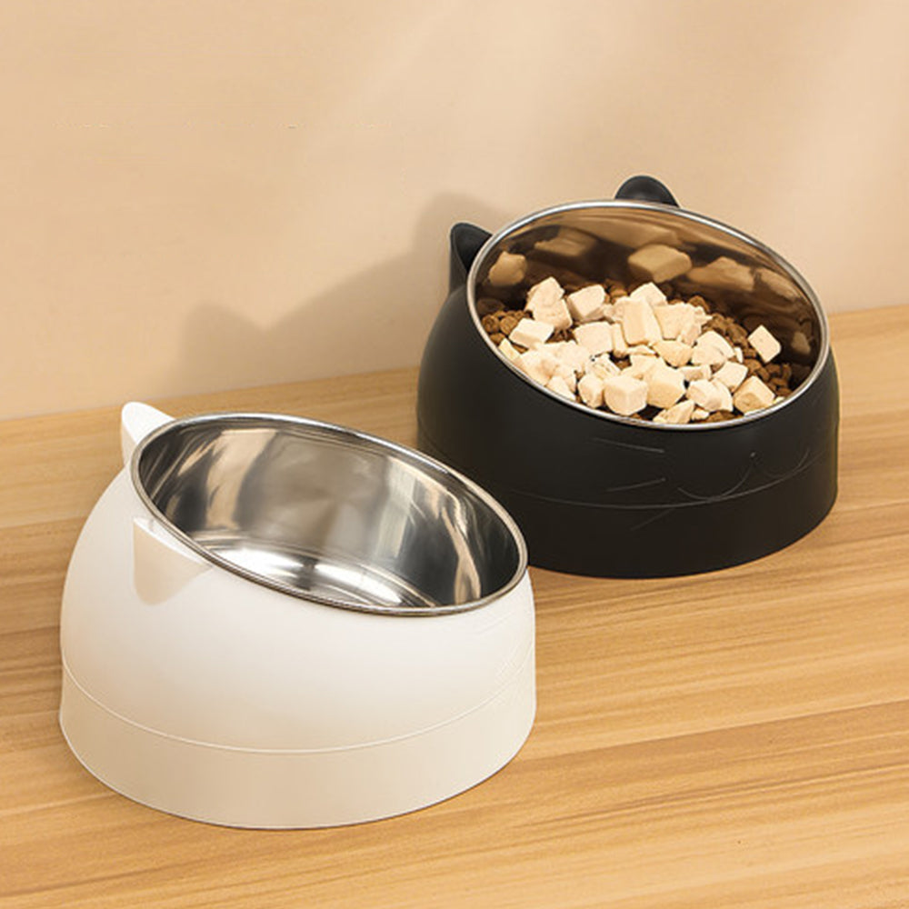 Tilted Angle Dog Bowl Slanted Stainless Steel Dog Cat Food Pet Feeder Black
