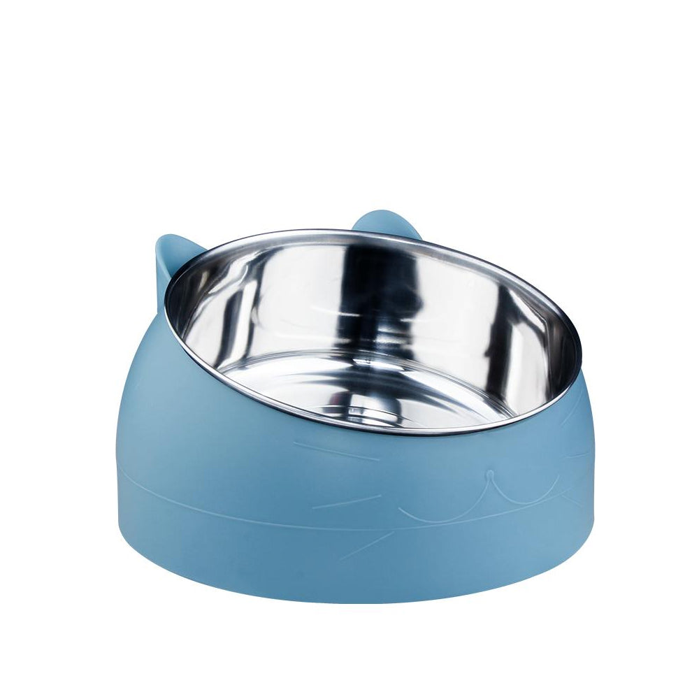 Tilted Angle Dog Bowl Slanted Stainless Steel Dog Cat Food Pet Feeder Blue