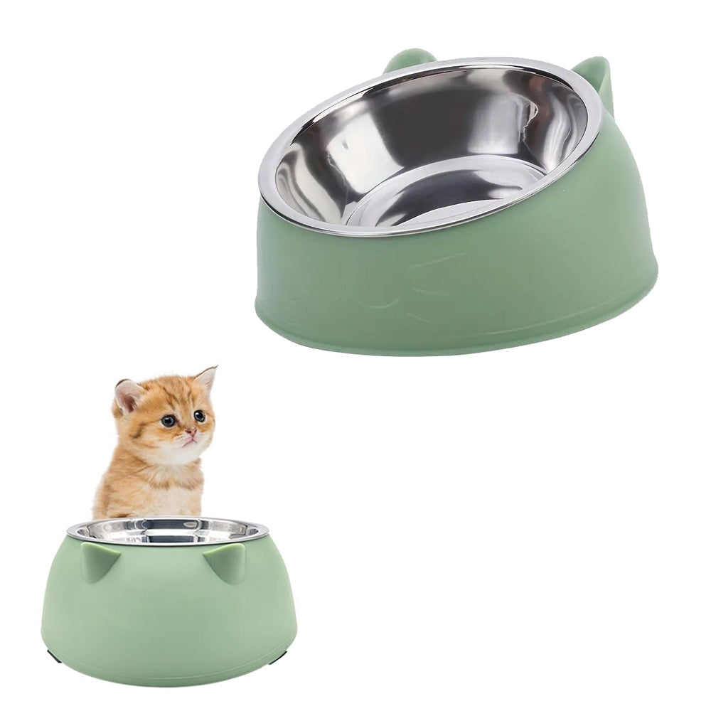 Tilted Angle Dog Bowl Slanted Stainless Steel Dog Cat Food Pet Feeder Green
