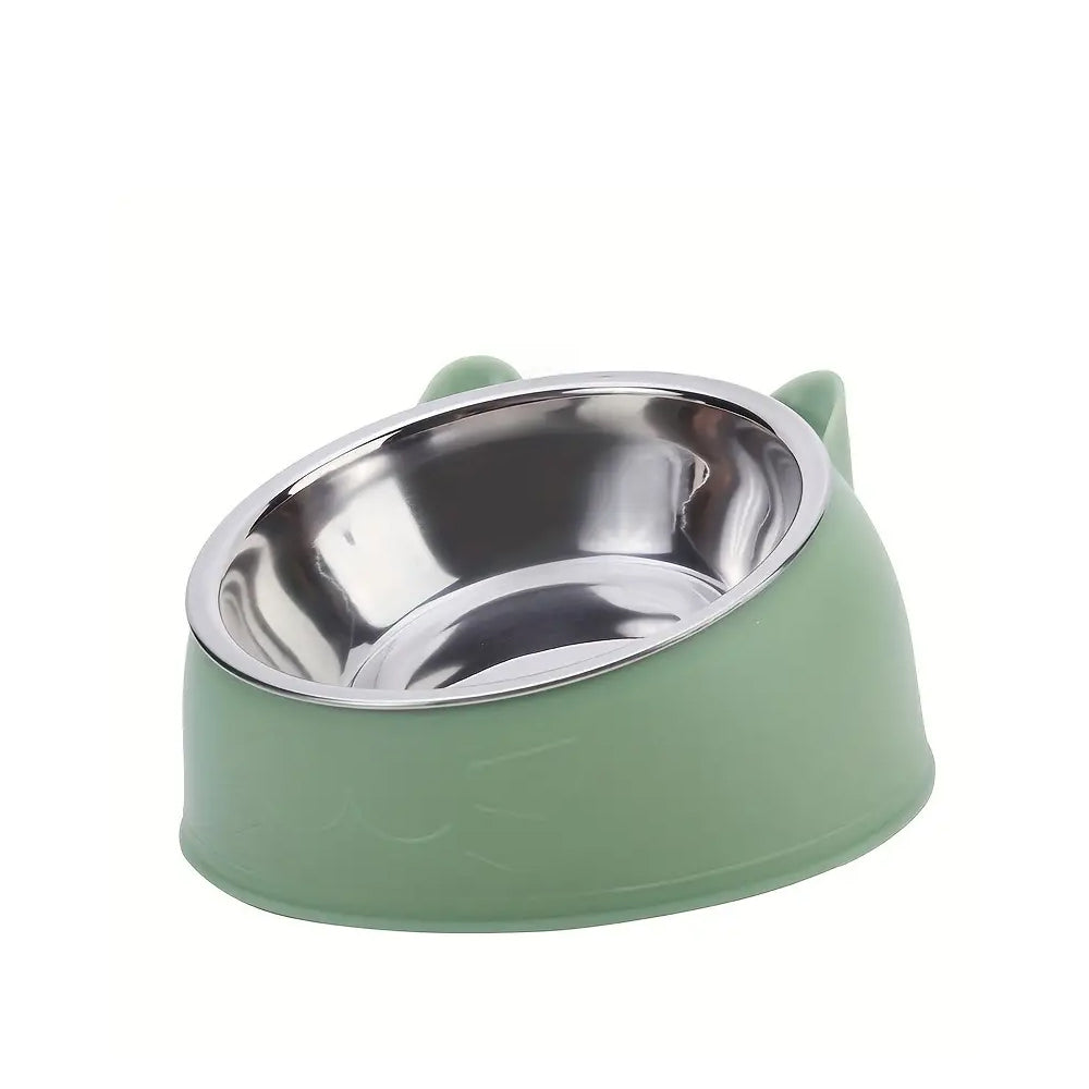 Tilted Angle Dog Bowl Slanted Stainless Steel Dog Cat Food Pet Feeder Green