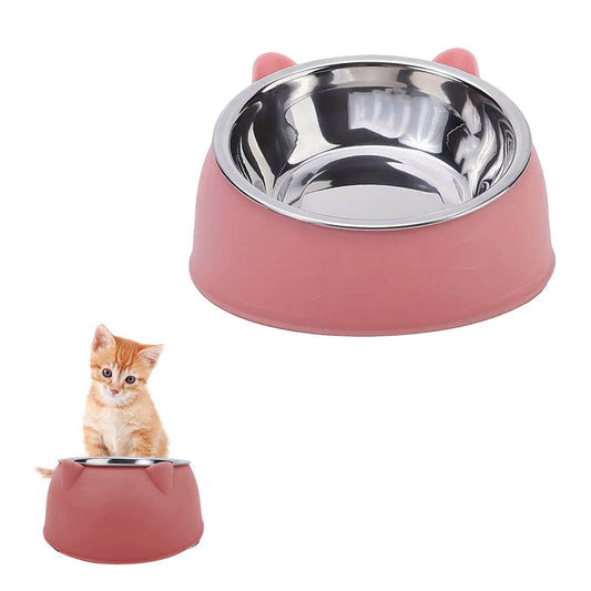 Tilted Angle Dog Bowl Slanted Stainless Steel Dog Cat Food Pet Feeder Pink