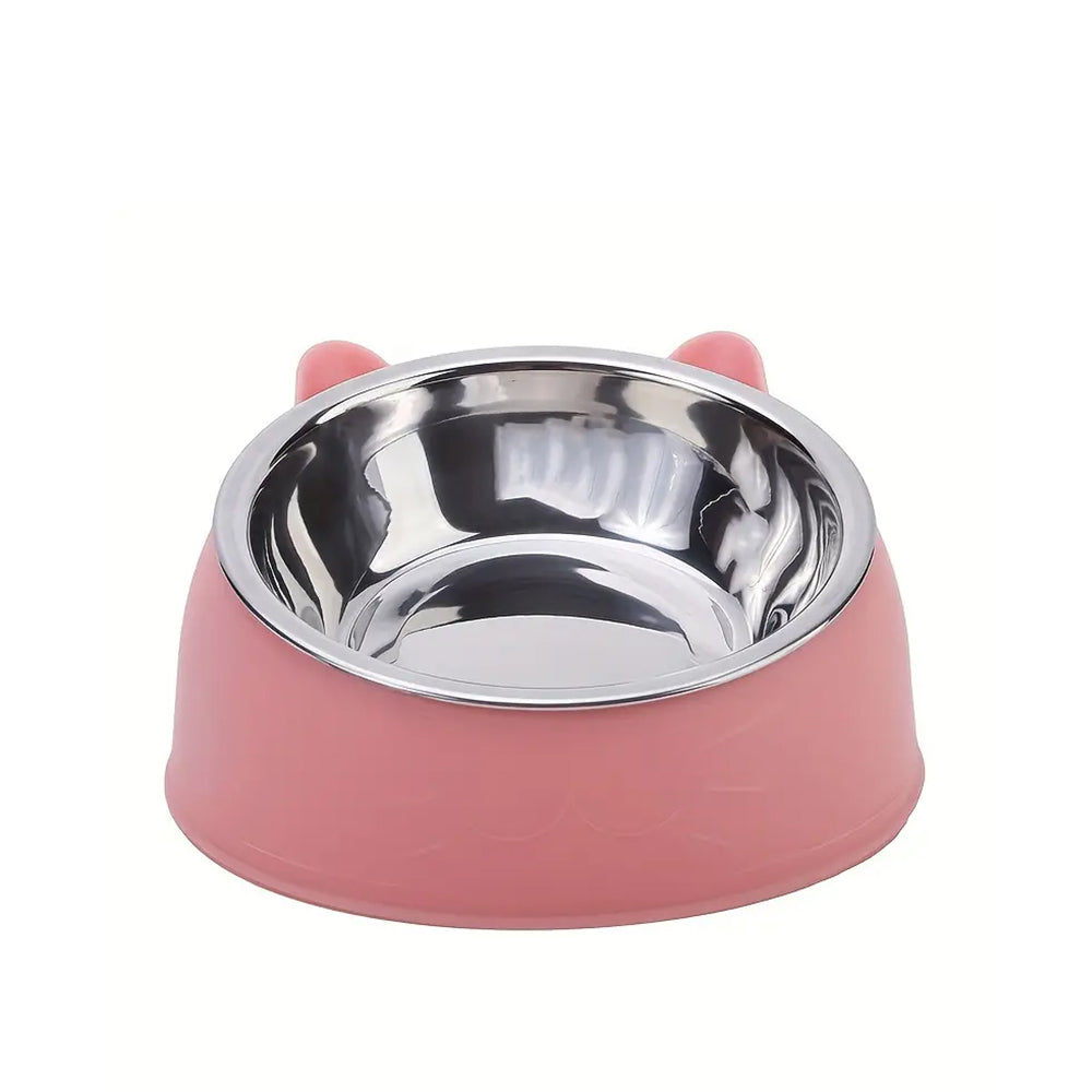 Tilted Angle Dog Bowl Slanted Stainless Steel Dog Cat Food Pet Feeder Pink