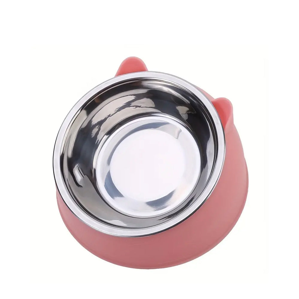 Tilted Angle Dog Bowl Slanted Stainless Steel Dog Cat Food Pet Feeder Pink