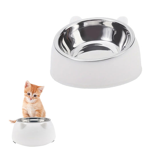 Tilted Angle Dog Bowl Slanted Stainless Steel Dog Cat Food Pet Feeder White