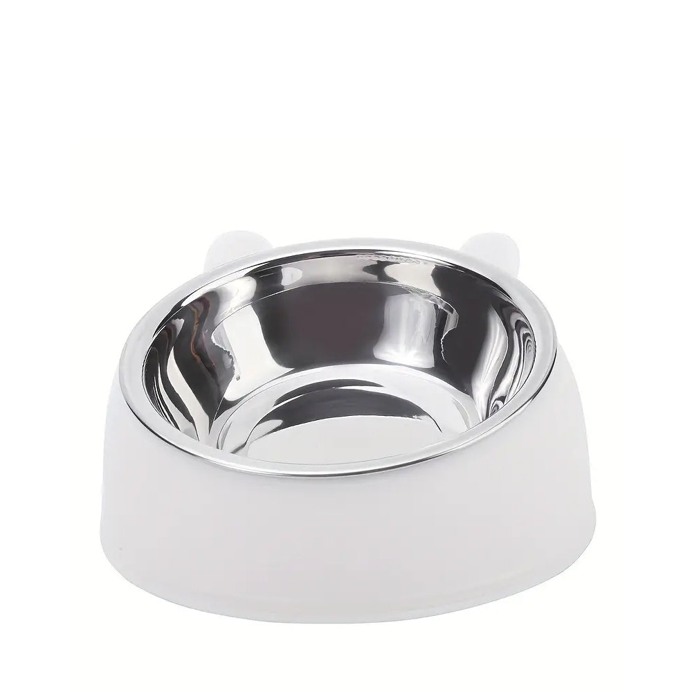 Tilted Angle Dog Bowl Slanted Stainless Steel Dog Cat Food Pet Feeder White