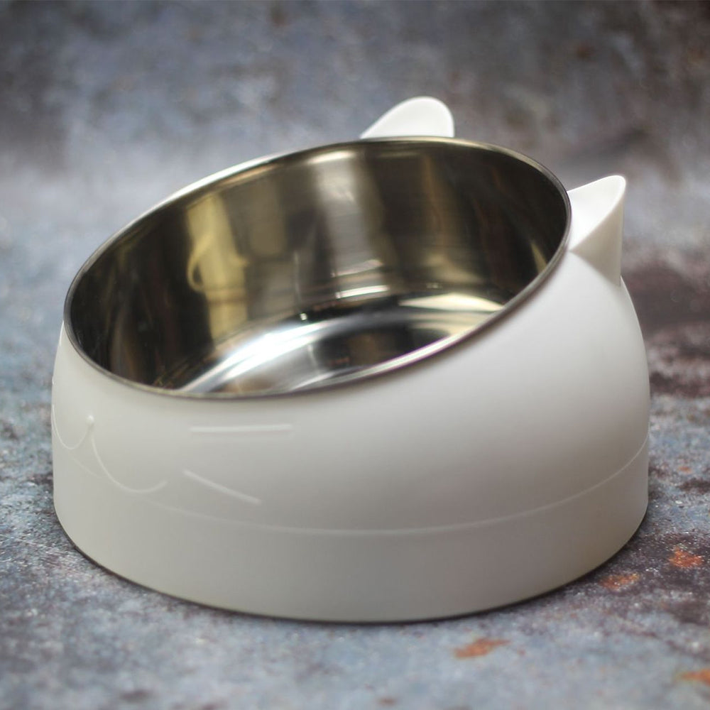 Tilted Angle Dog Bowl Slanted Stainless Steel Dog Cat Food Pet Feeder White