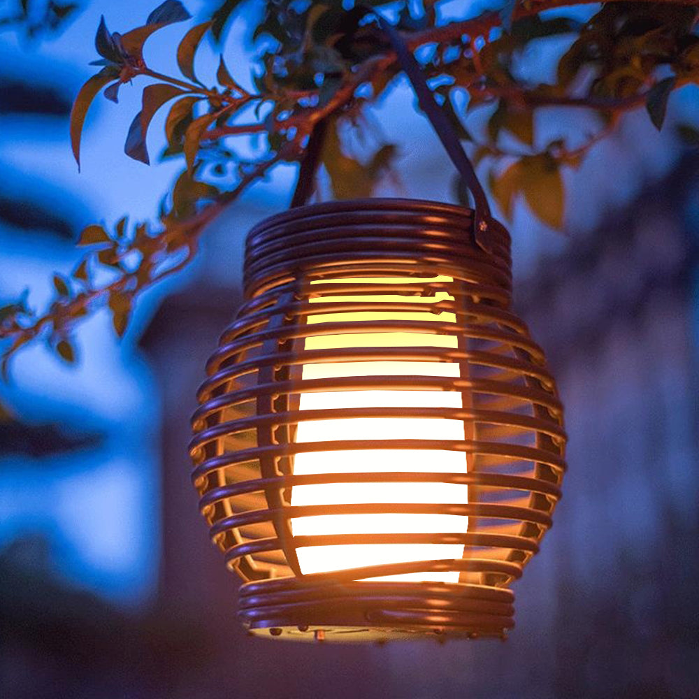 Portable Simulated Rattan Flame Lamp for Patio Lawn Yard Garden