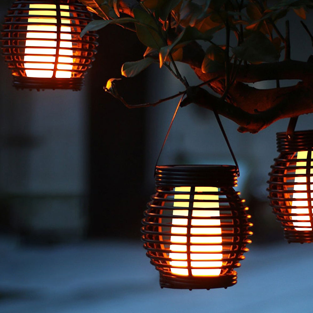 Portable Simulated Rattan Flame Lamp for Patio Lawn Yard Garden