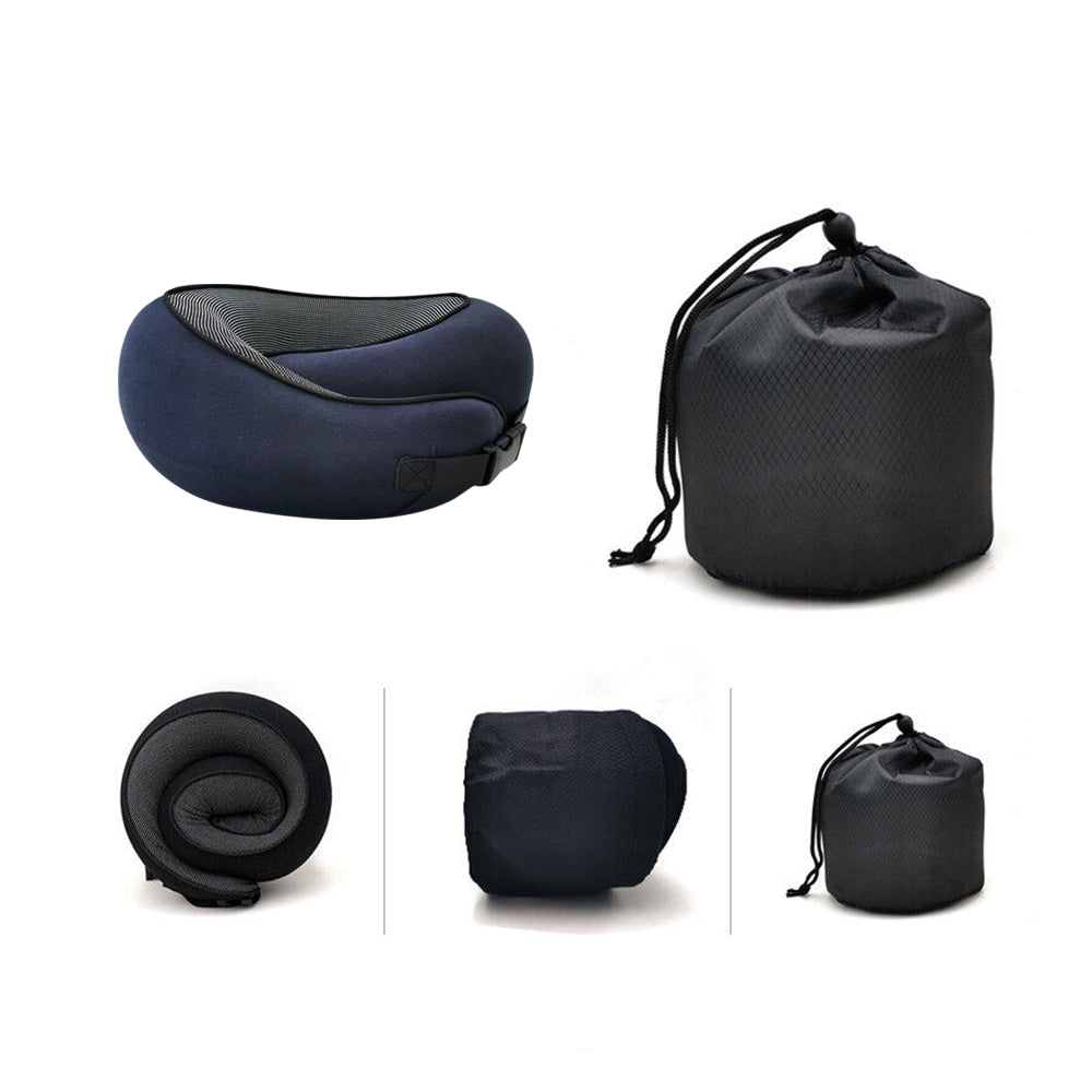 Neck Pillow for Travel Soft U Shaped Memory Foam Head Rest Cushion Navy Blue