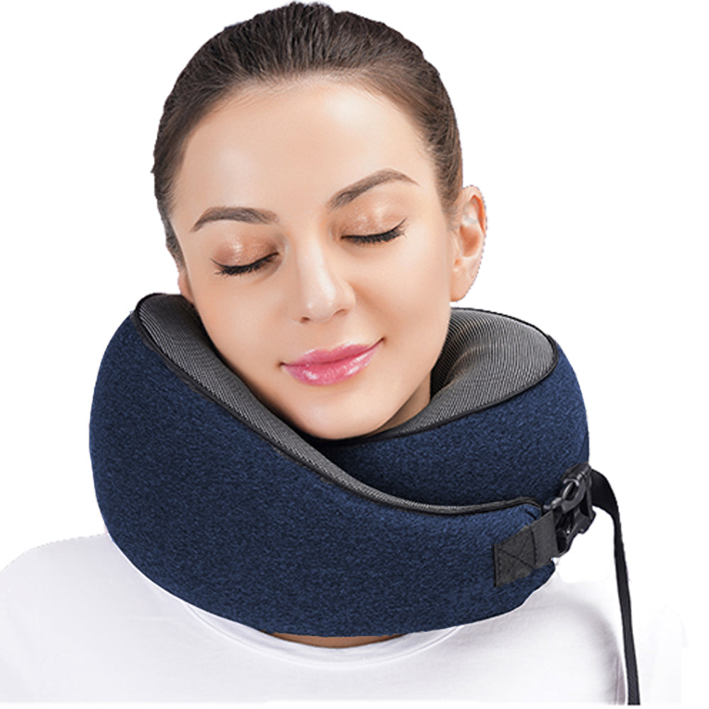 Neck Pillow for Travel Soft U Shaped Memory Foam Head Rest Cushion Navy Blue