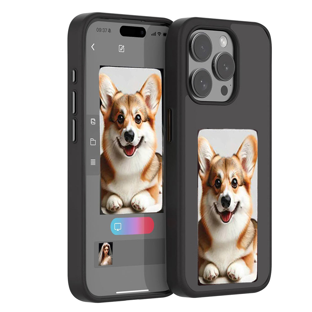 NFC E-Ink Case Ink Screen Display DIY Image for iPhone 15 Pro Black