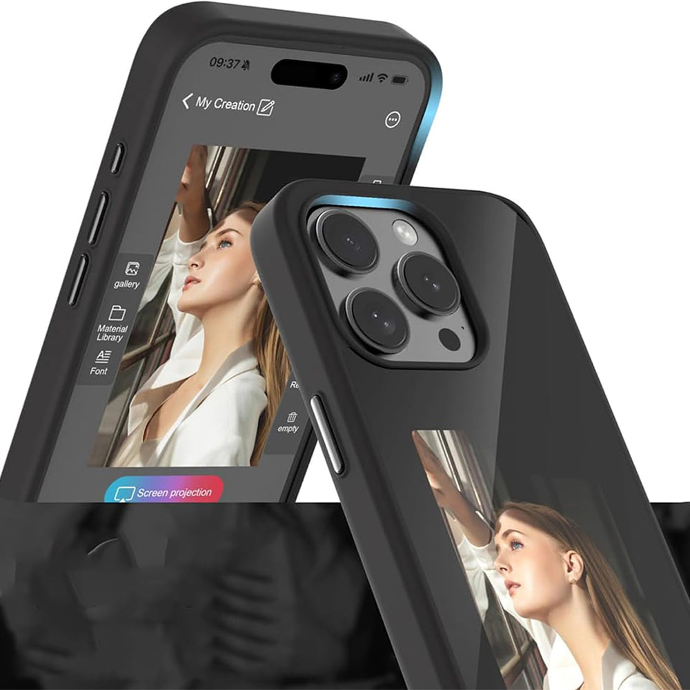 NFC E-Ink Case Ink Screen Display DIY Image for iPhone 15 Pro Black