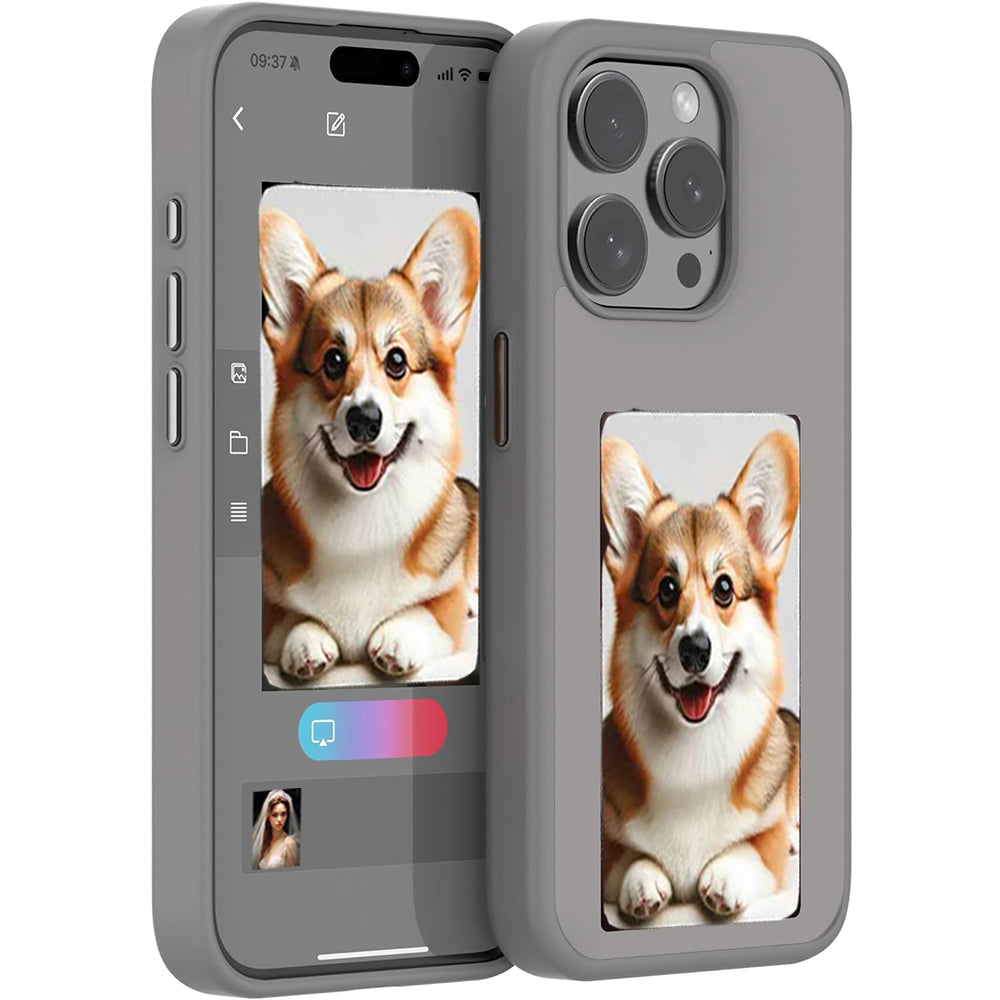 NFC E-Ink Case Ink Screen Display DIY Image for iPhone 15 Pro Max Grey