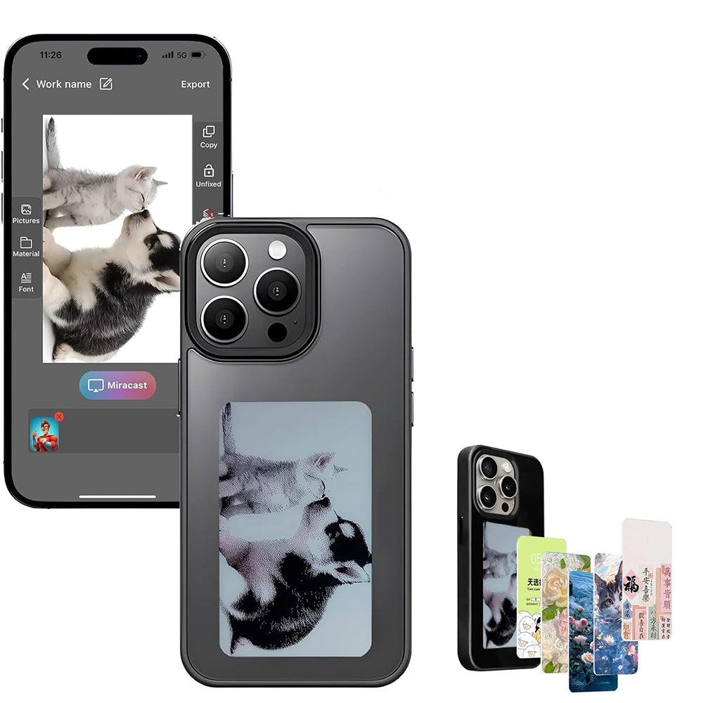 NFC E-Ink Case Ink Screen Display DIY Image for iPhone 15 Pro Max Grey