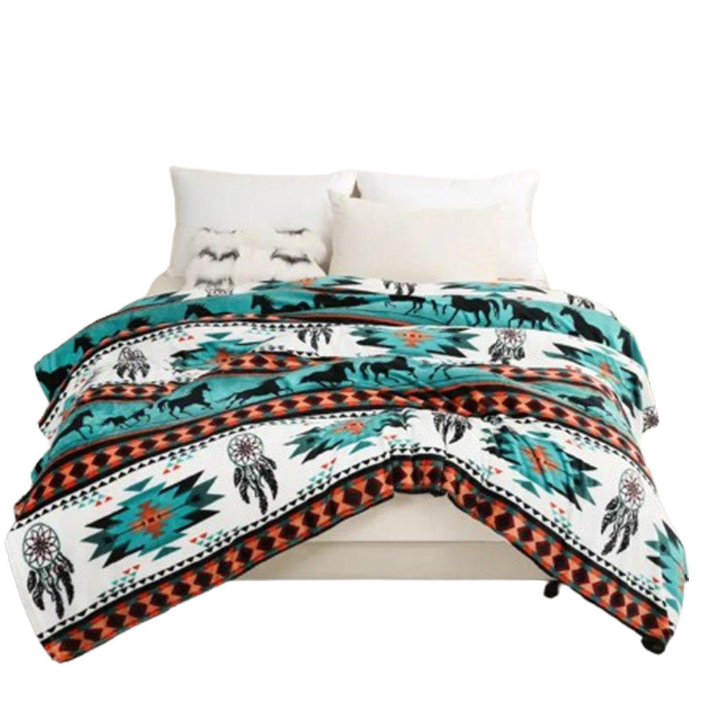 100x150cm Flannel Microfiber Throw Blanket Geometry Pattern Plush Blanket Green