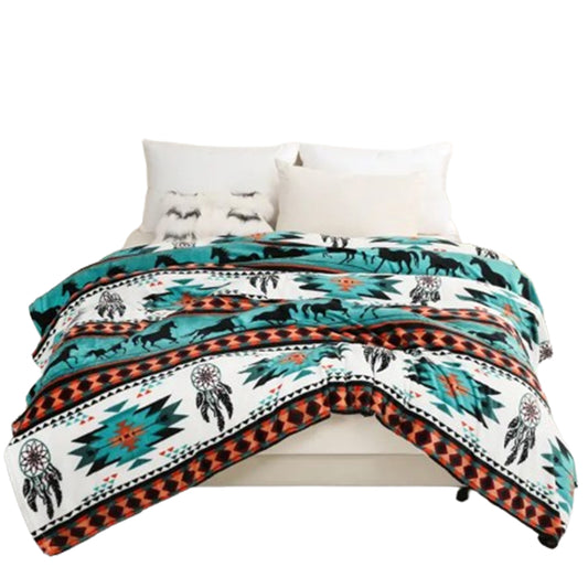 180x200cm Flannel Microfiber Throw Blanket Geometry Pattern Plush Blanket Green