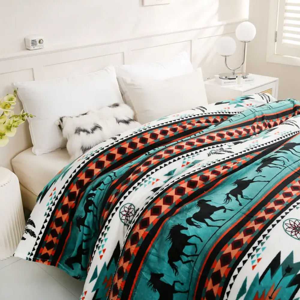 150x200cm Flannel Microfiber Throw Blanket Geometry Pattern Plush Blanket Green