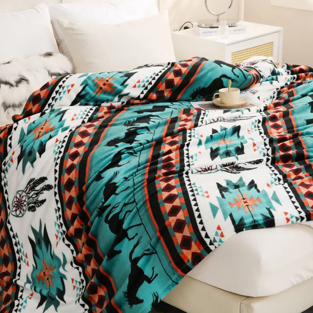 200x230cm Flannel Microfiber Throw Blanket Geometry Pattern Plush Blanket Green
