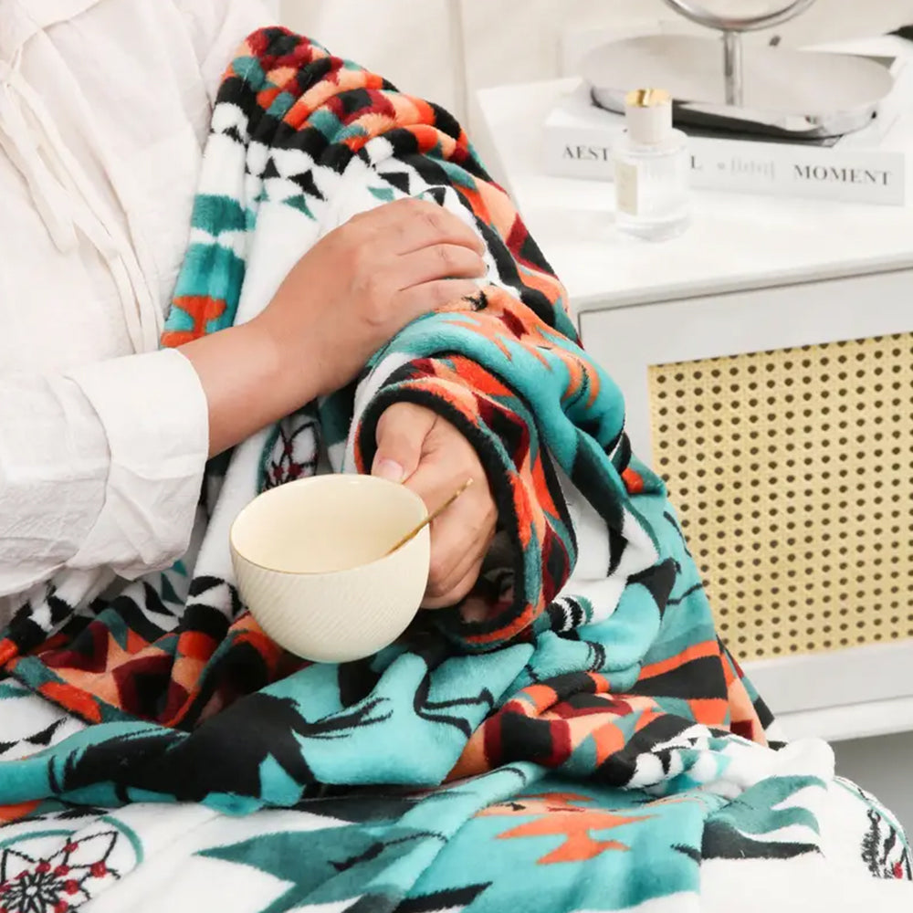 150x200cm Flannel Microfiber Throw Blanket Geometry Pattern Plush Blanket Green