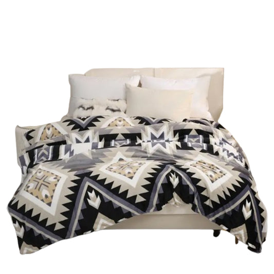 150x200cm Flannel Microfiber Throw Blanket Geometry Pattern Plush Blanket Grey