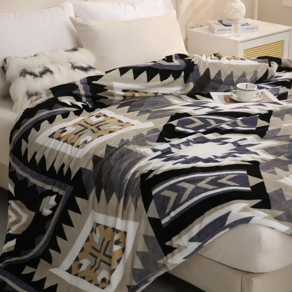 90x100cm Flannel Microfiber Throw Blanket Geometry Pattern Plush Blanket Grey