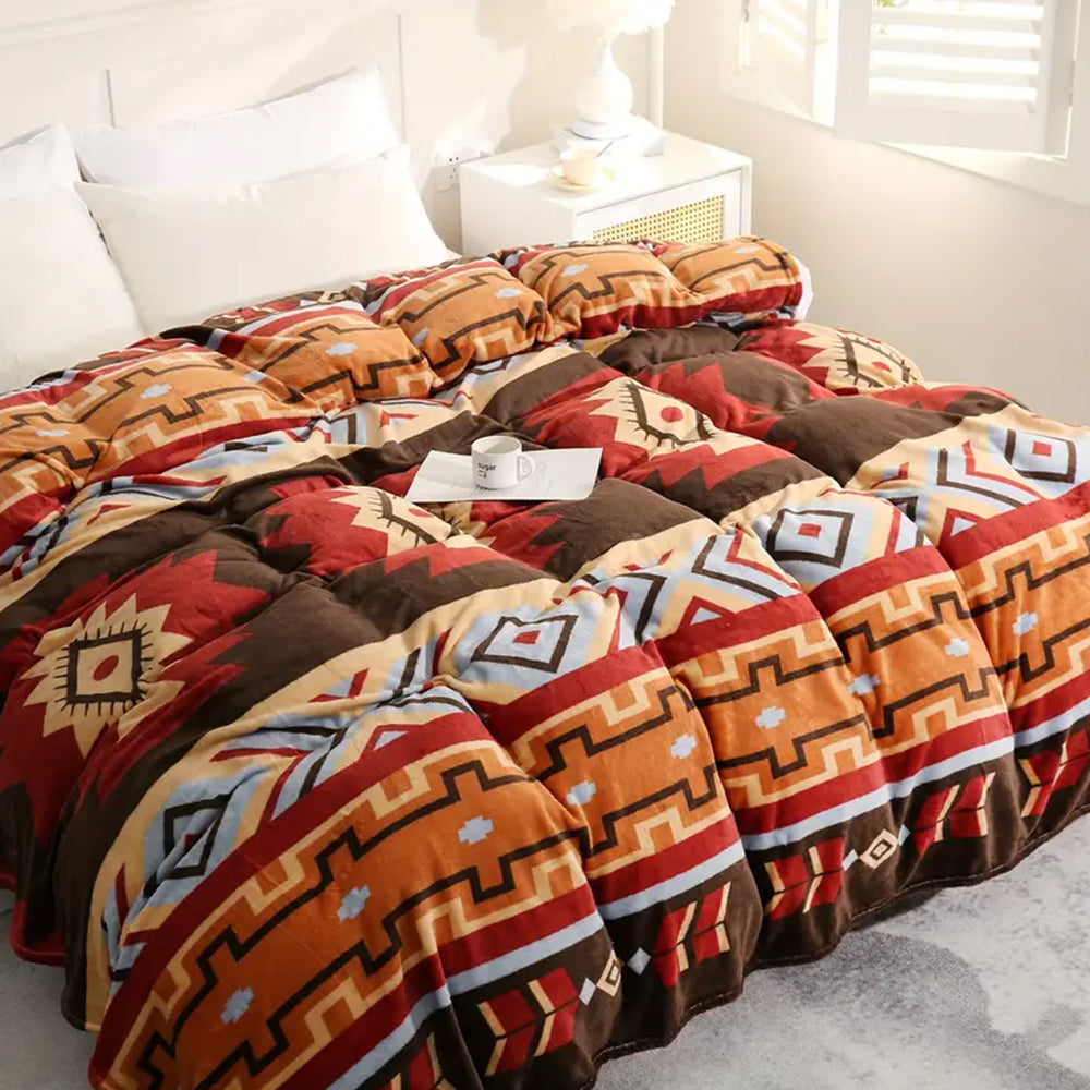 200x230cm Flannel Microfiber Throw Blanket Geometry Pattern Plush Blanket Red
