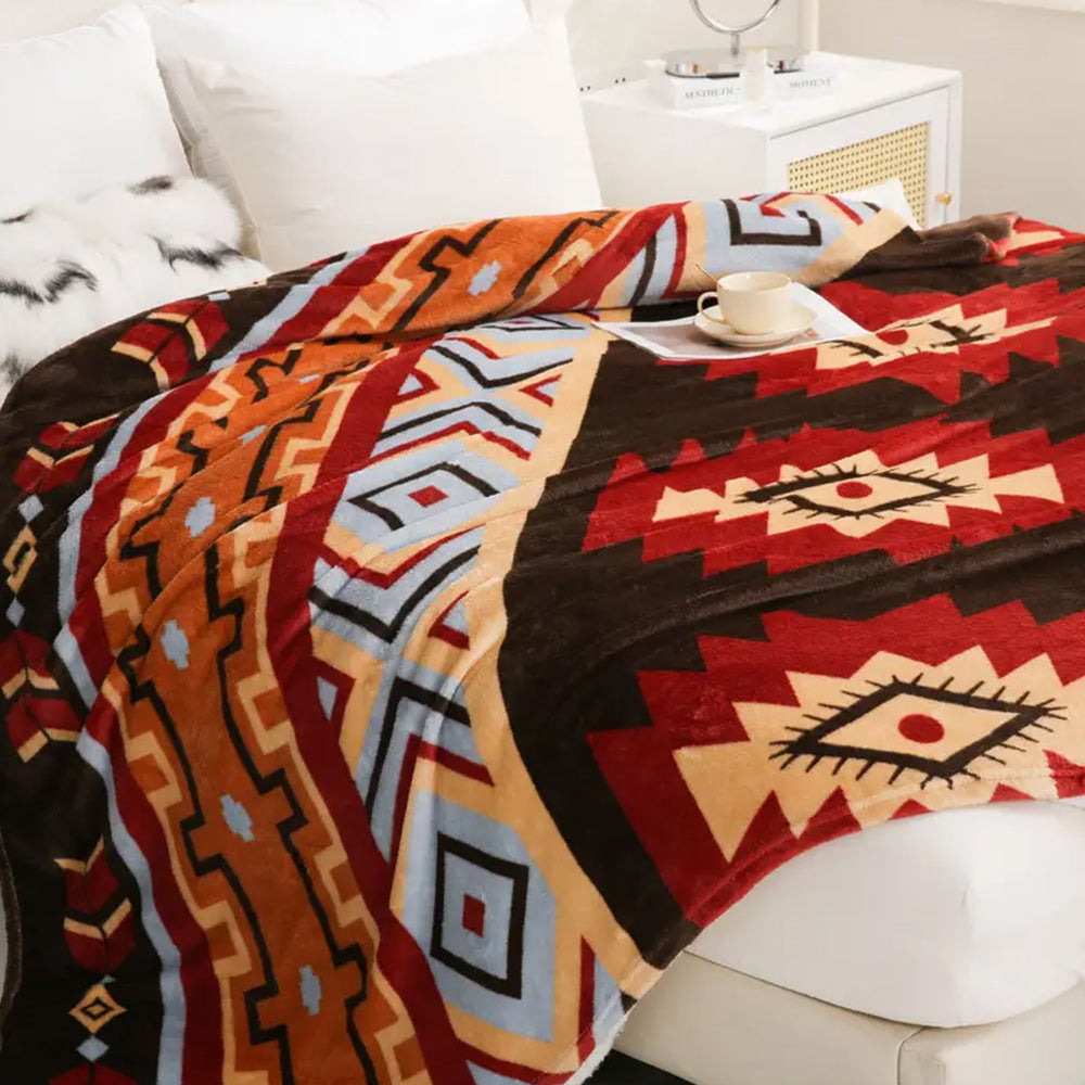 90x100cm Flannel Microfiber Throw Blanket Geometry Pattern Plush Blanket Red