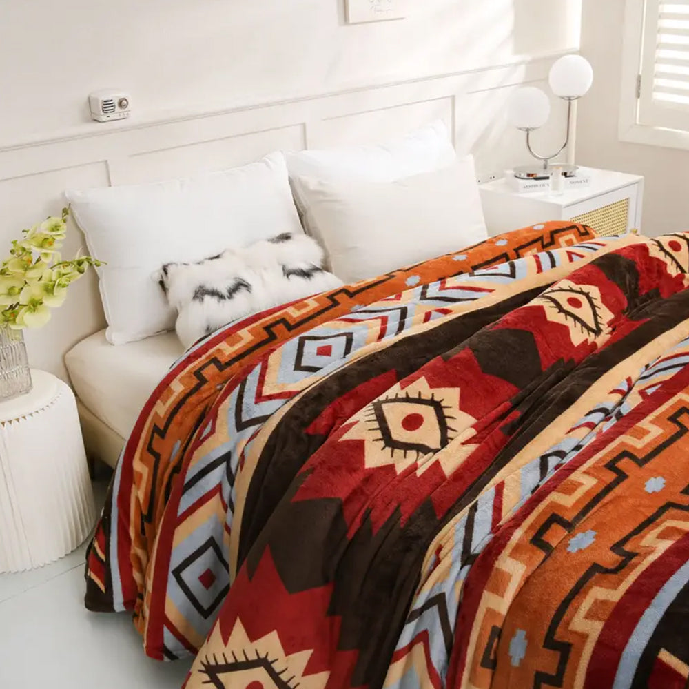 90x100cm Flannel Microfiber Throw Blanket Geometry Pattern Plush Blanket Red