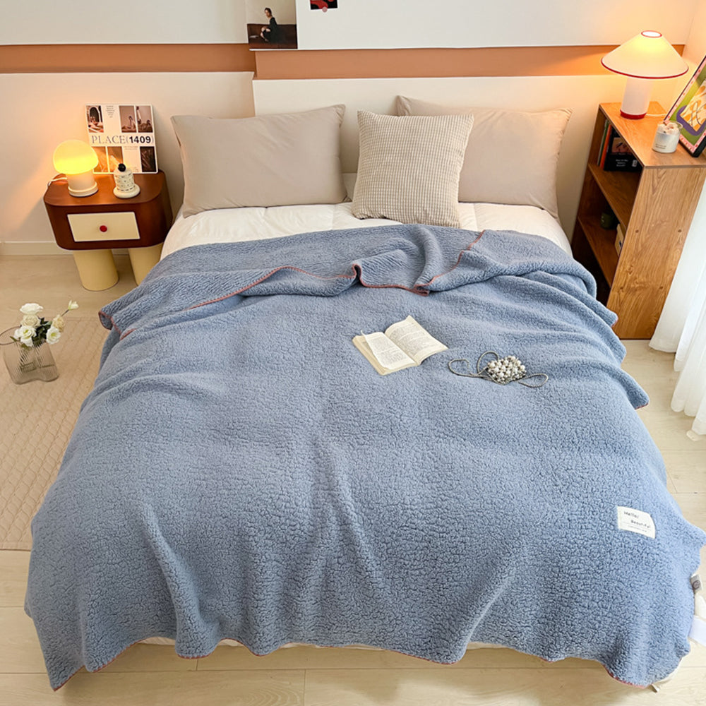 100x140cm Sherpa Throw Blanket Winter Soft Cozy Fleece Plush Blanket Blue
