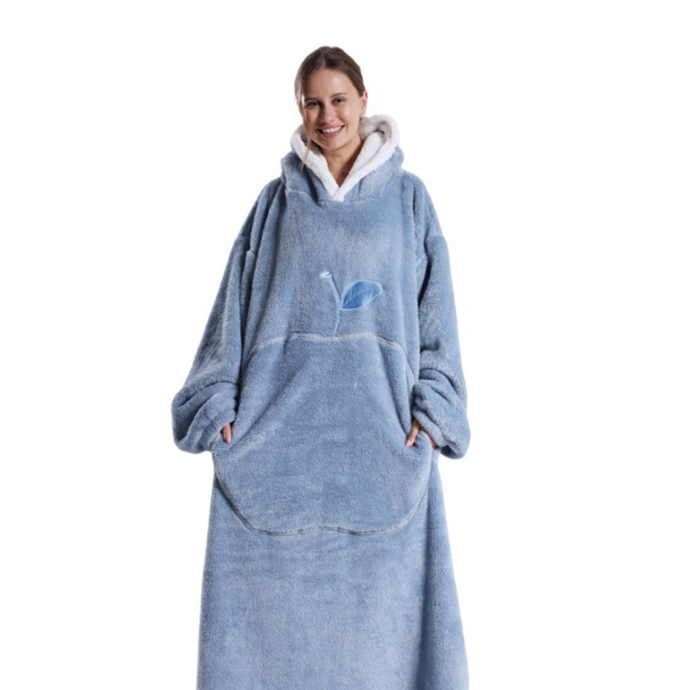 140cm Unisex Hoodie Blanket Hooded Oversized Wearable Throw Blanket Blue