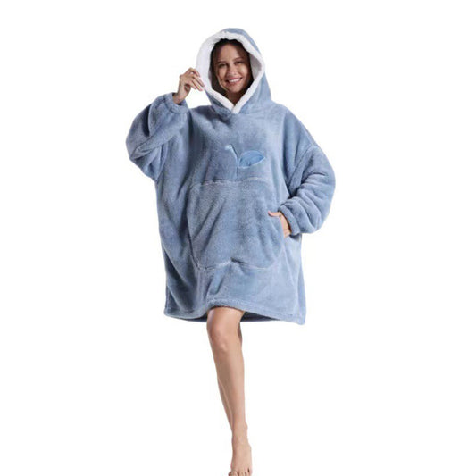 90cm Unisex Hoodie Blanket Hooded Oversized Wearable Throw Blanket Blue