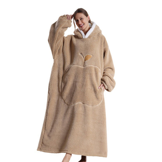 140cm Unisex Hoodie Blanket Hooded Oversized Wearable Throw Blanket Coffee