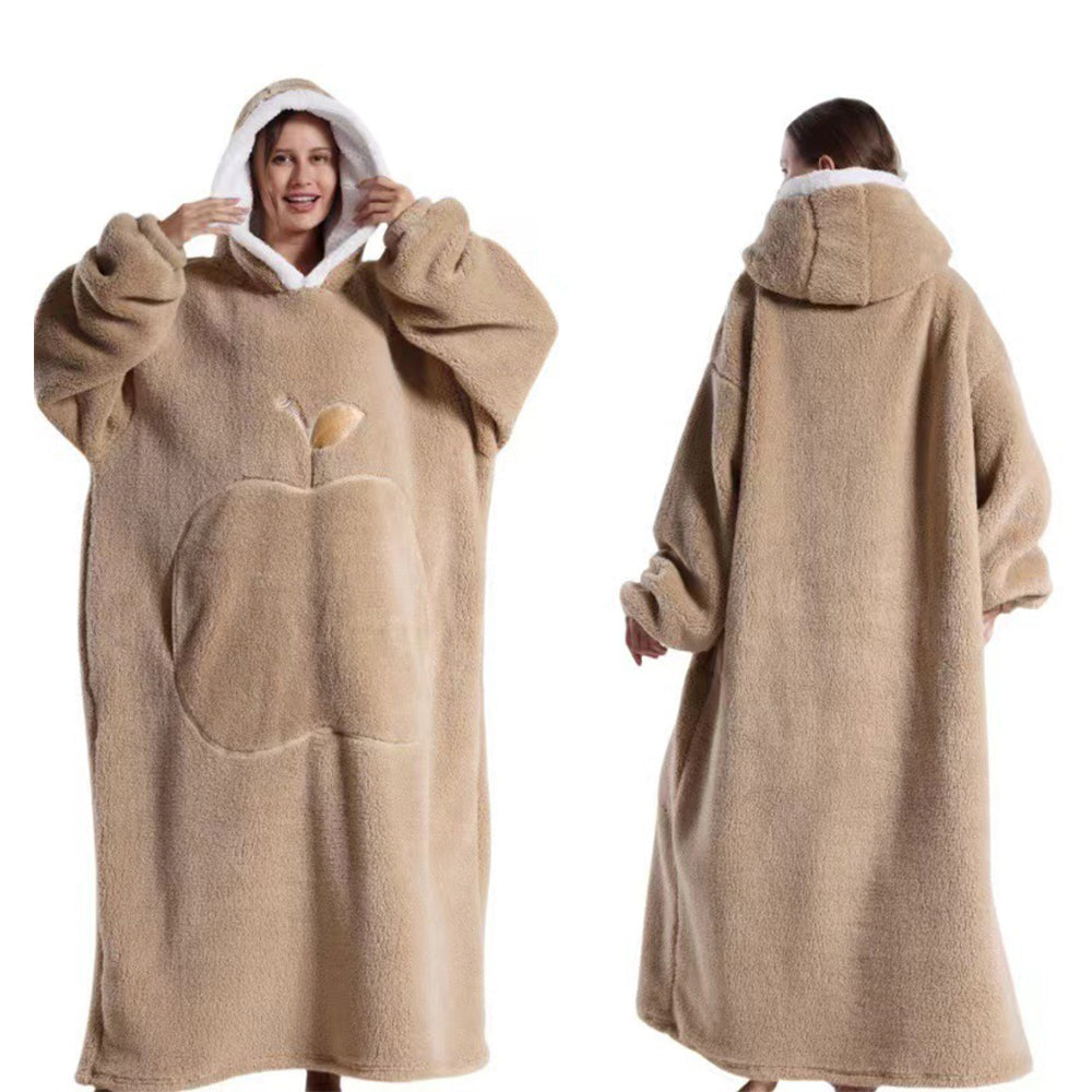 140cm Unisex Hoodie Blanket Hooded Oversized Wearable Throw Blanket Coffee