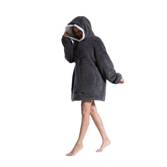 90cm Unisex Hoodie Blanket Hooded Oversized Wearable Throw Blanket Dark Grey