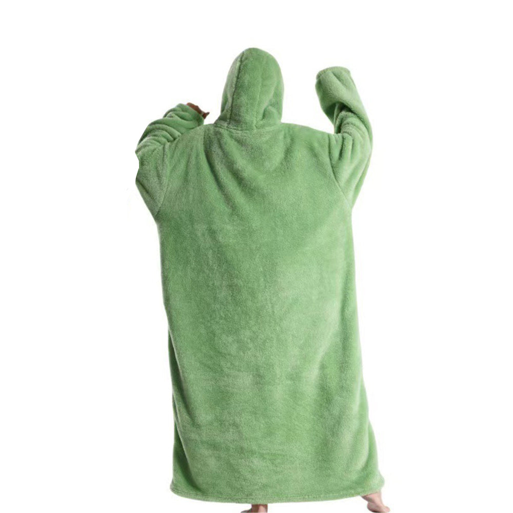 140cm Unisex Hoodie Blanket Hooded Oversized Wearable Throw Blanket Green