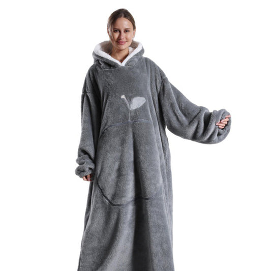 140cm Unisex Hoodie Blanket Hooded Oversized Wearable Throw Blanket Light Grey