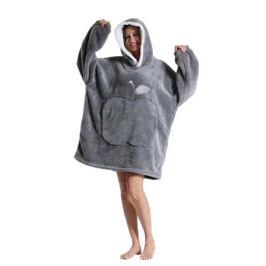 90cm Unisex Hoodie Blanket Hooded Oversized Wearable Throw Blanket Light Grey