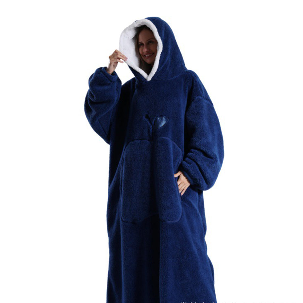 140cm Unisex Hoodie Blanket Hooded Oversized Wearable Throw Blanket Navy Blue