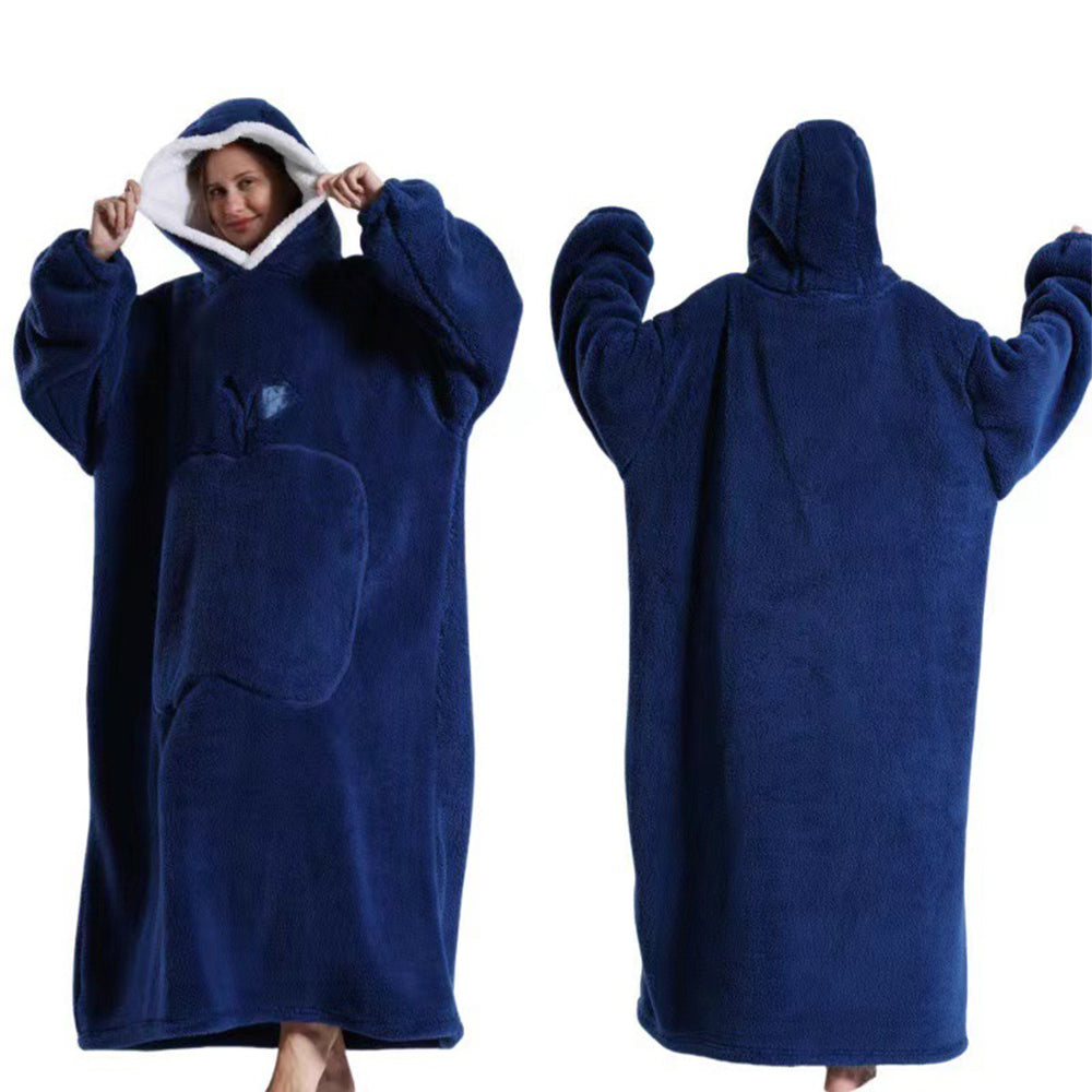140cm Unisex Hoodie Blanket Hooded Oversized Wearable Throw Blanket Navy Blue