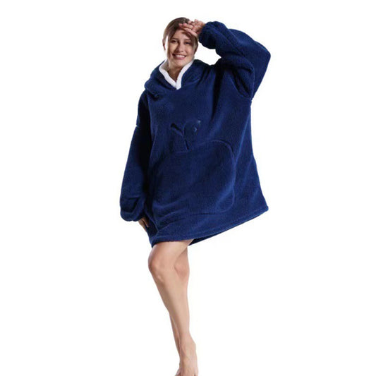 90cm Unisex Hoodie Blanket Hooded Oversized Wearable Throw Blanket Navy Blue