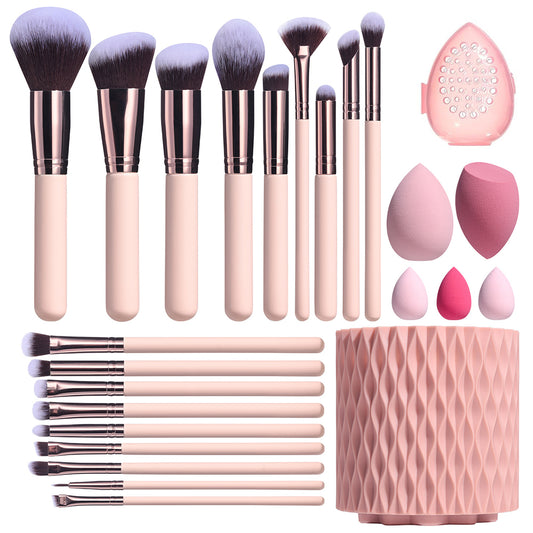 18Pcs Makeup Brushes Set with Makeup Sponges and Storage Bucket Pink