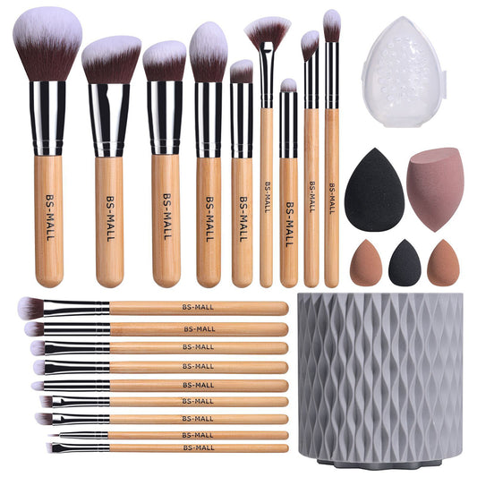 18Pcs Makeup Brushes Set with Makeup Sponges and Storage Bucket Grey