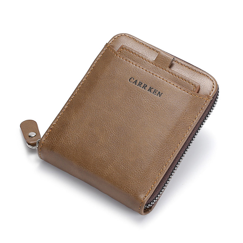2Pcs Men PU Bifold Zip Around Wallet Credit Card ID Holder Brown+Black