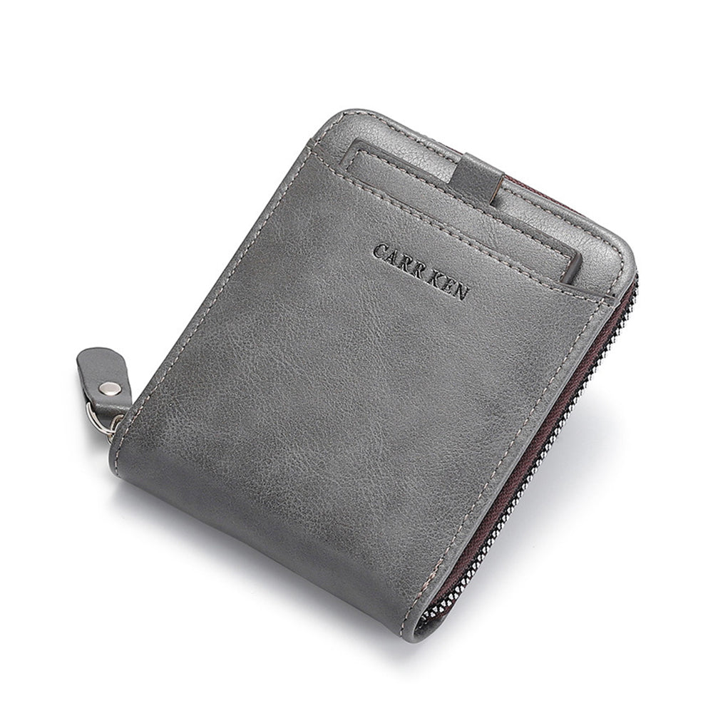 2Pcs Men PU Bifold Zip Around Wallet Credit Card ID Holder Brown+Grey