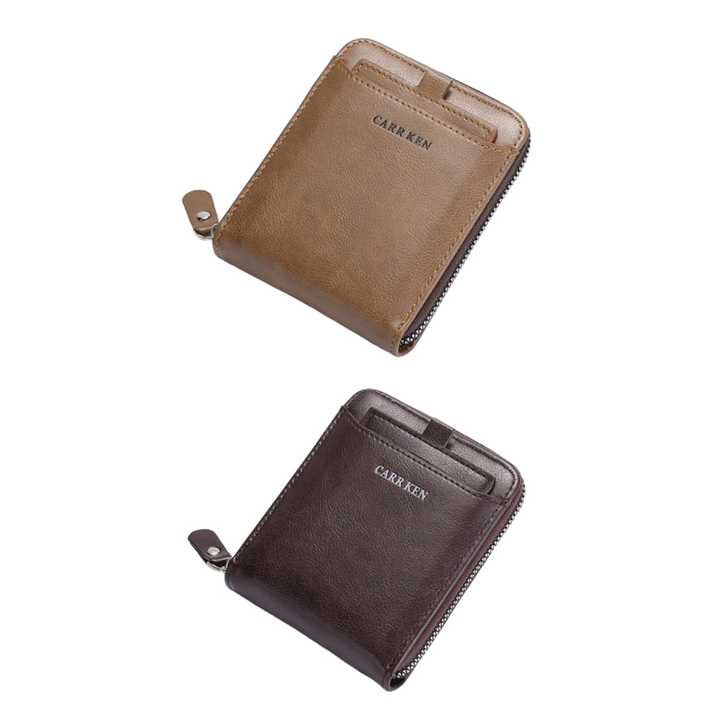 2Pcs Men PU Bifold Zip Around Wallet Credit Card ID Holder Coffee+Brown