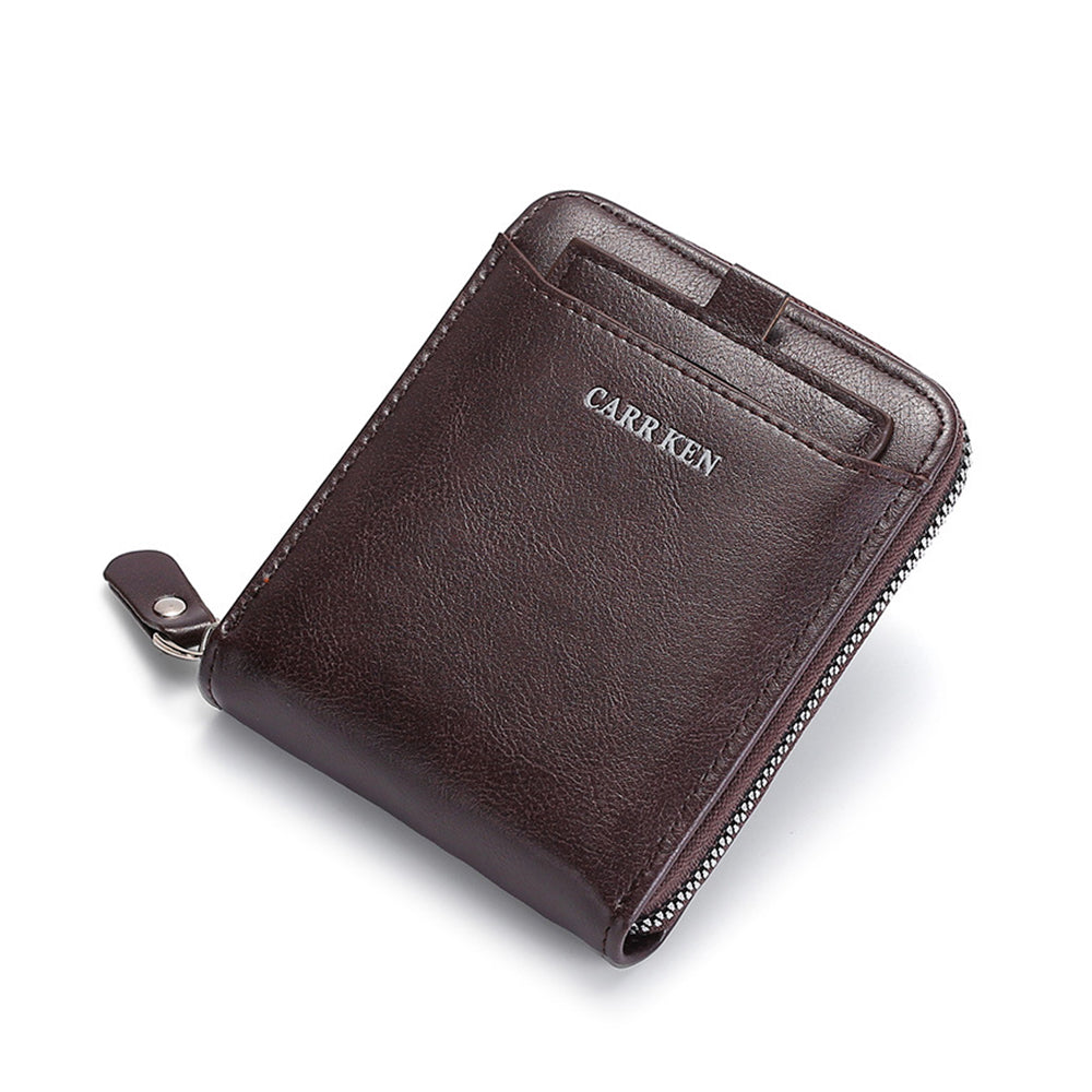 2Pcs Men PU Bifold Zip Around Wallet Credit Card ID Holder Coffee+Brown