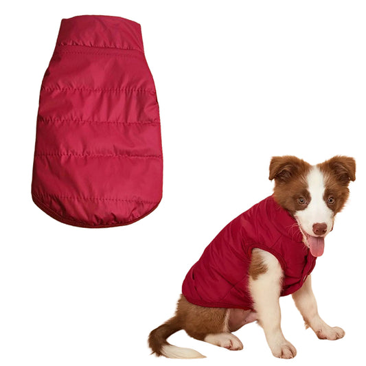 Dog Warm Coat Thickened Padded Windbreaker Vest Jacket Winter Wine Red 2XL