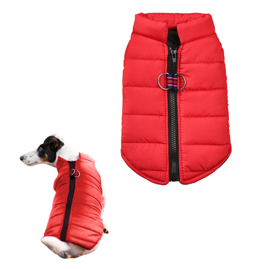 Dog Jacket Padded Pet Clothes with Zipper Warm Vest Coat Winter Red L