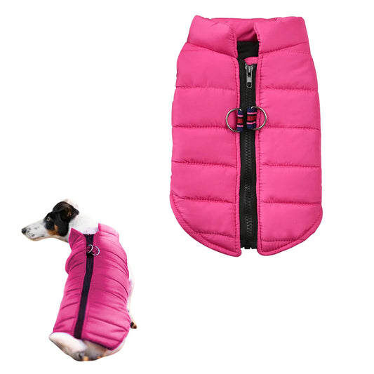 Dog Jacket Padded Pet Clothes with Zipper Warm Vest Coat Winter Rose Red 2XL