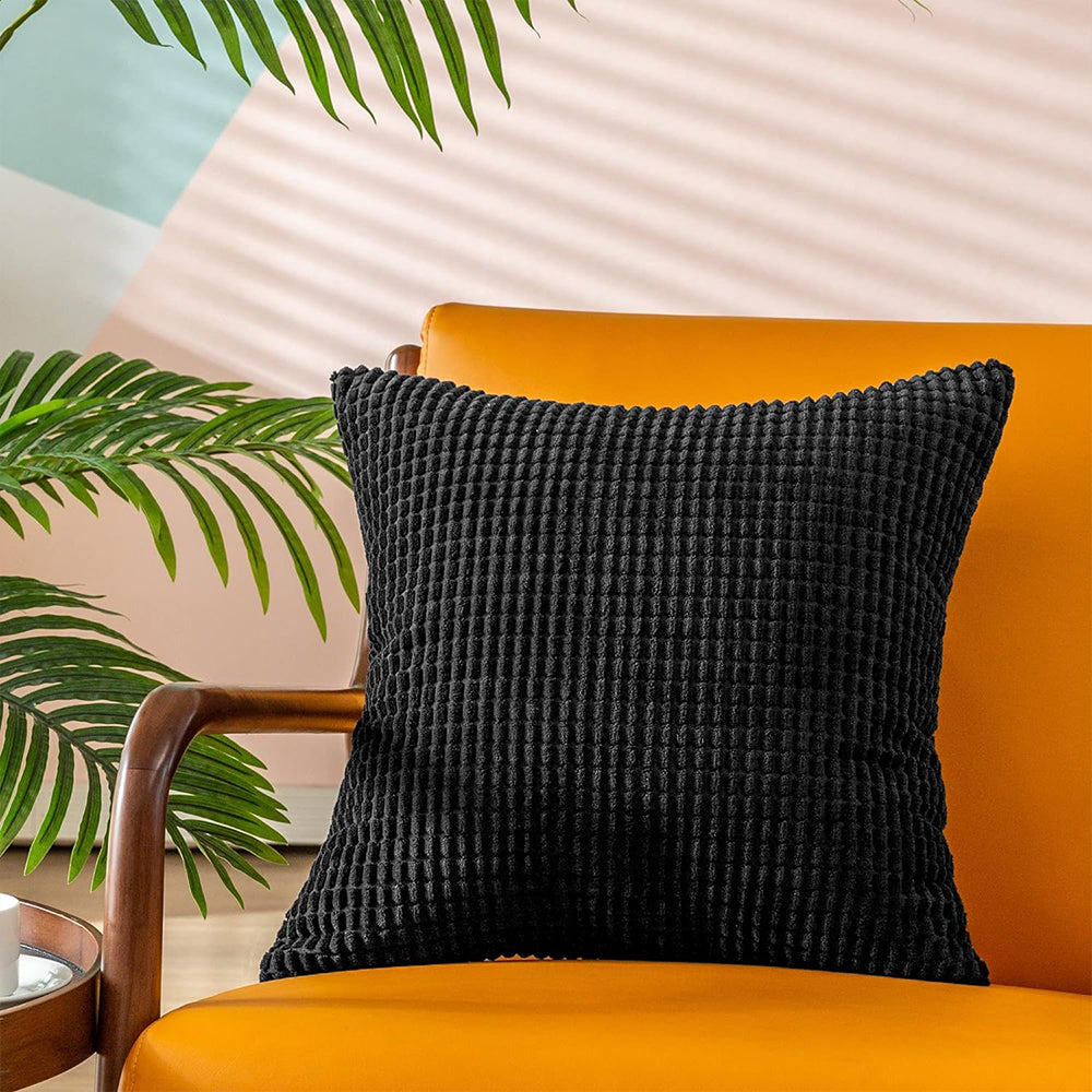 45x45cm Corduroy Cushion Cover Plush Lounge Pillow Case Home Decor Black